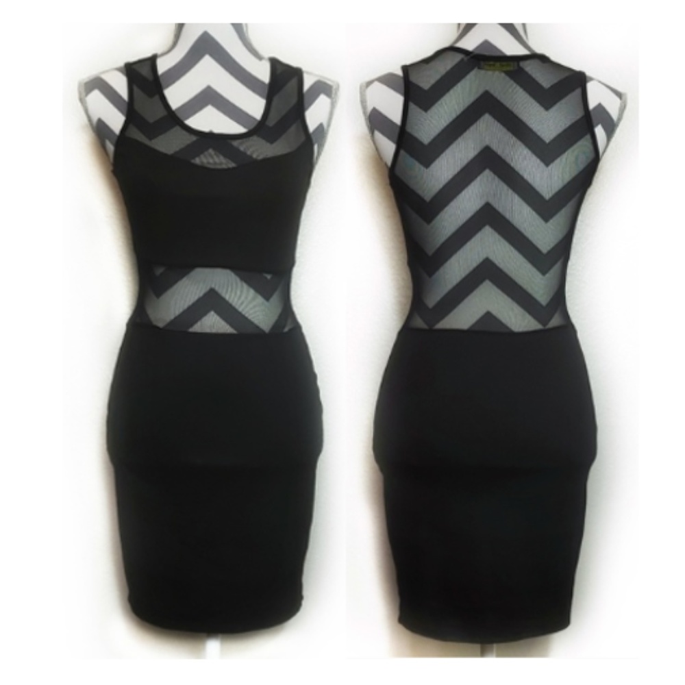 Black mesh transparent mini dress